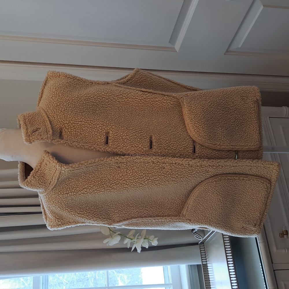 L.L.Bean Womens Classic Faux Brown Suede Button Down Vest Sherpa Style Lined LG - Picture 7 of 9